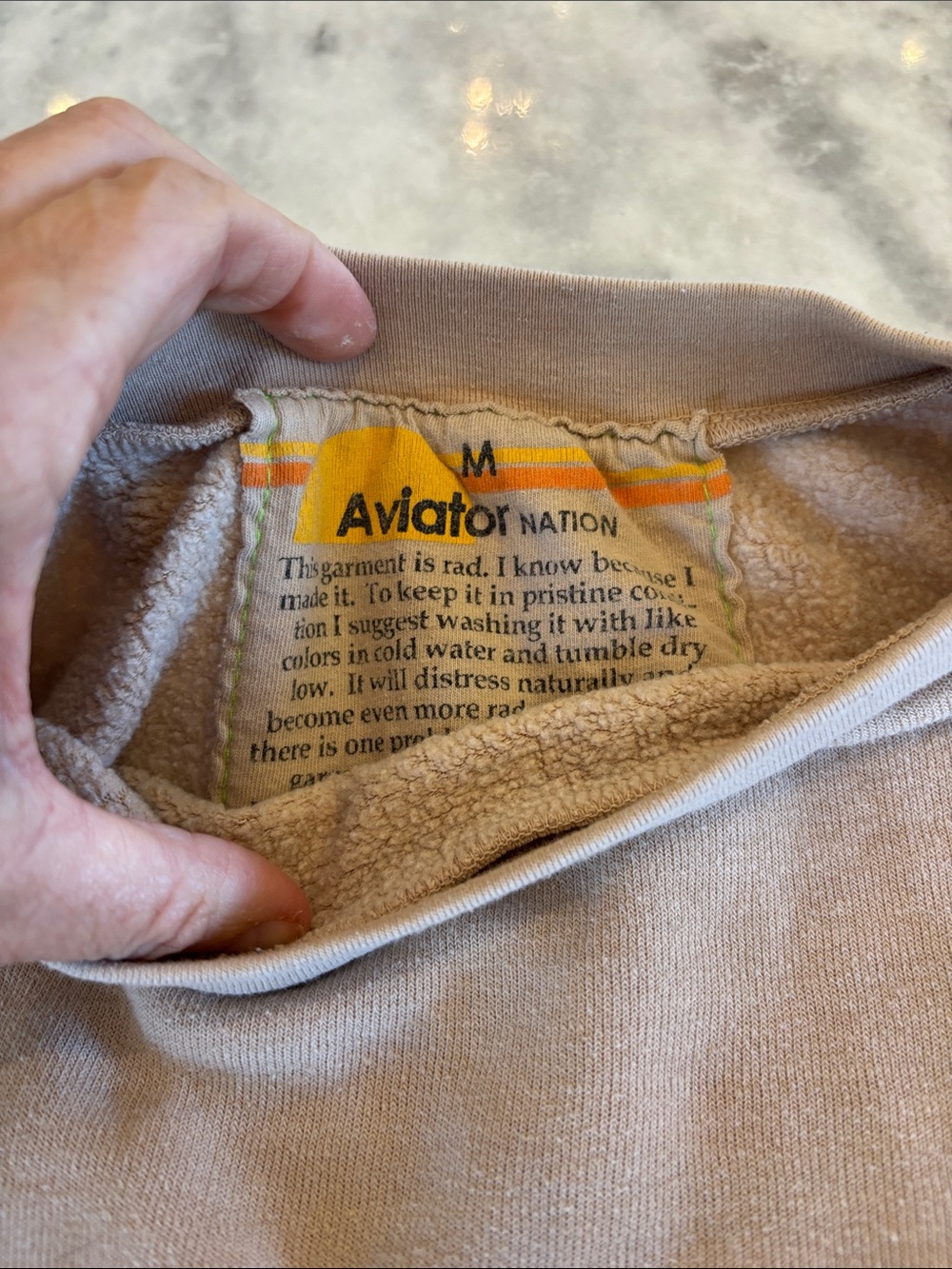 Aviator Nation Beige Sweatshirt with Pink Lightning Bolt - Picture 4 of 5